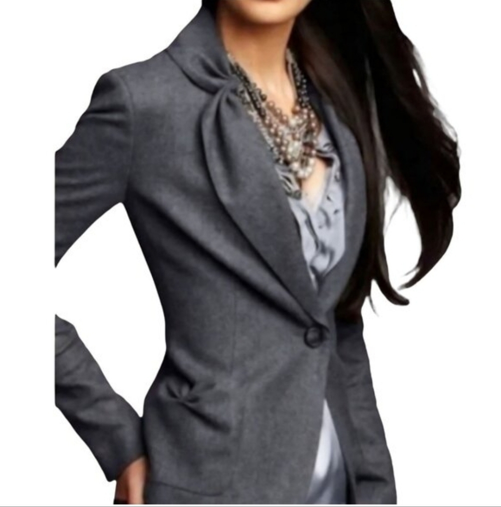 Talbots Women's Kate Fit Grey Wool Blazer Gatheted Lapels Button Closure Size 8 - Picture 11 of 16